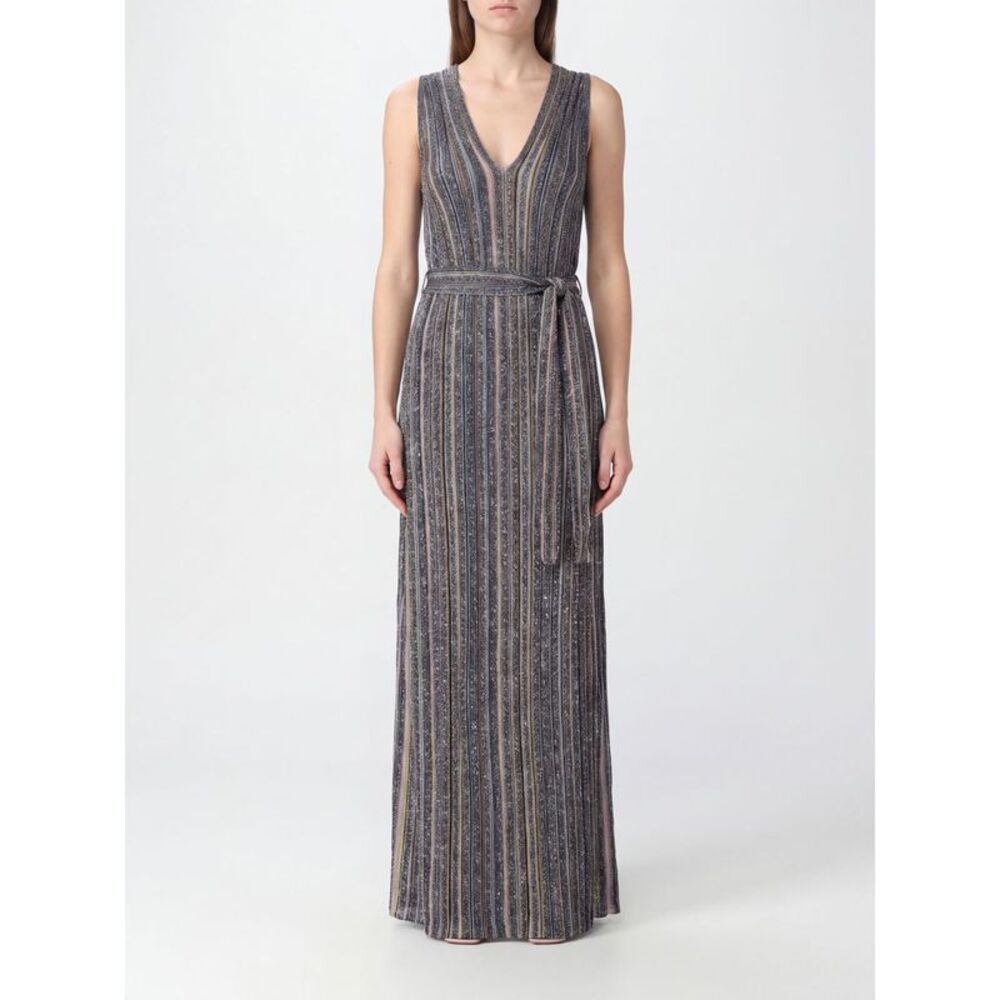 Missoni Women Missoni Multicolor Striped Lurex Long Evening Gown With Sequins